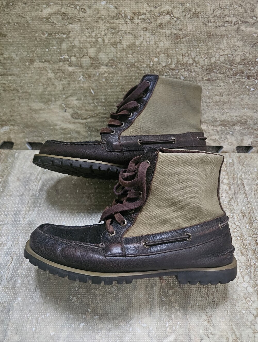 Sperry Men's Dark Brown Leather Lace-Up Zip Combat Boots